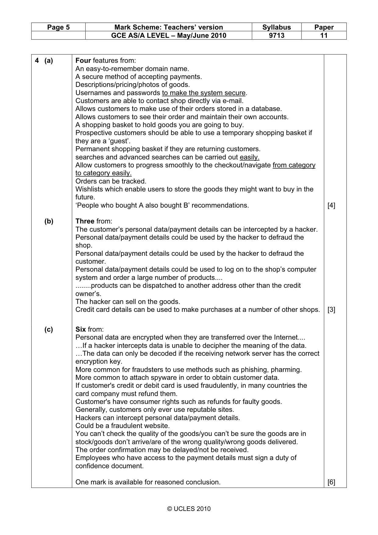 Mark scheme, page 5 of 8