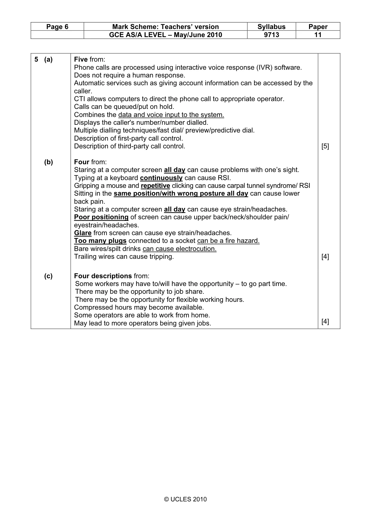 Mark scheme, page 6 of 8