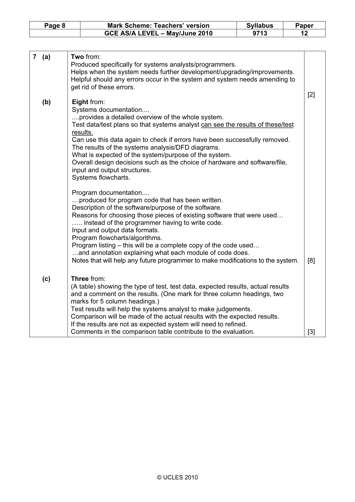 Mark scheme, page 8 of 8