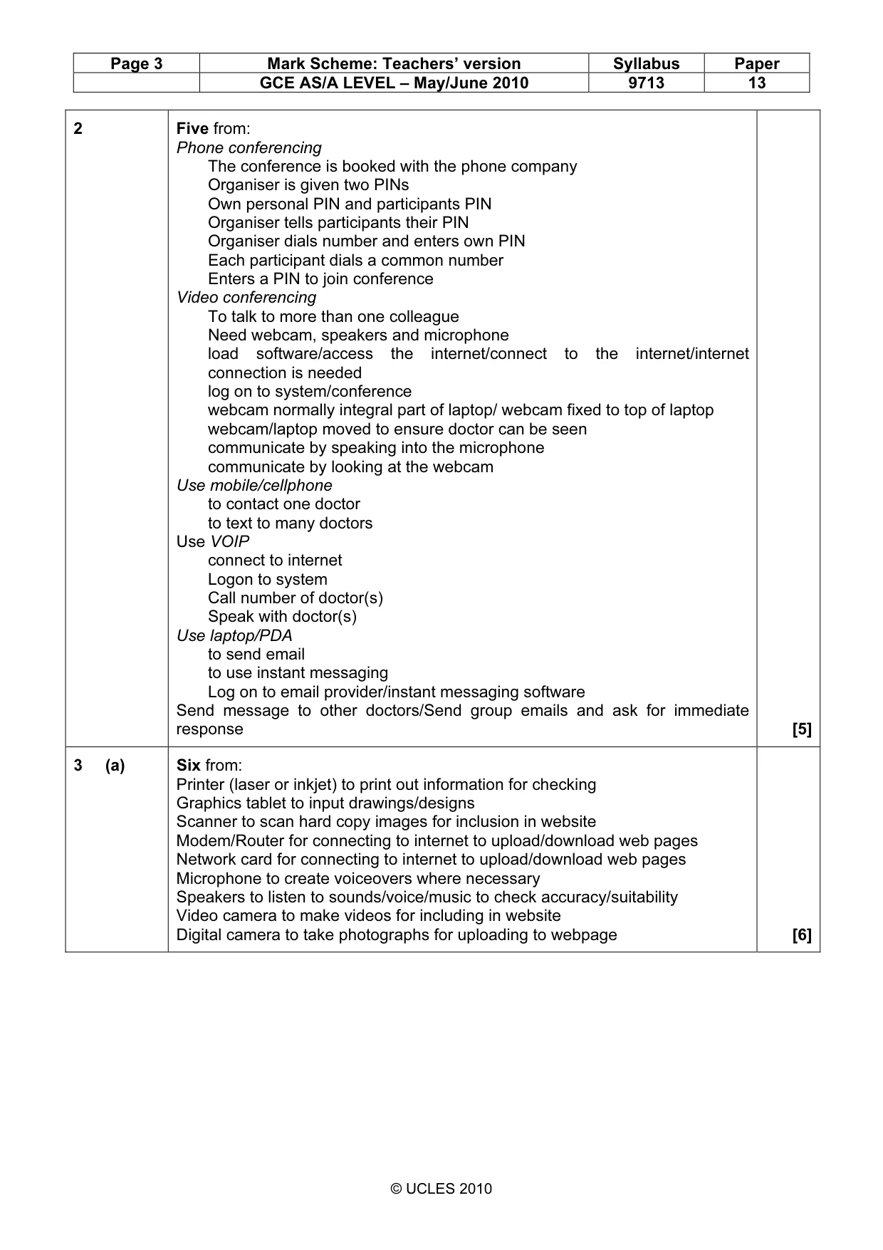 Mark scheme, page 3 of 8