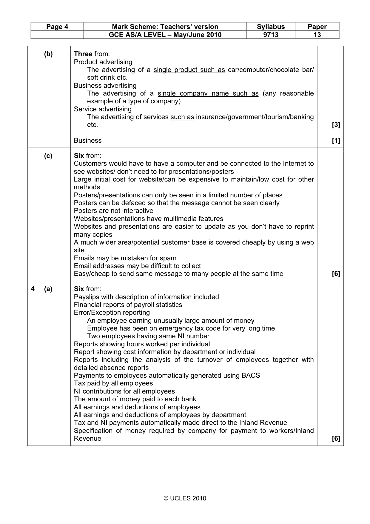 Mark scheme, page 4 of 8