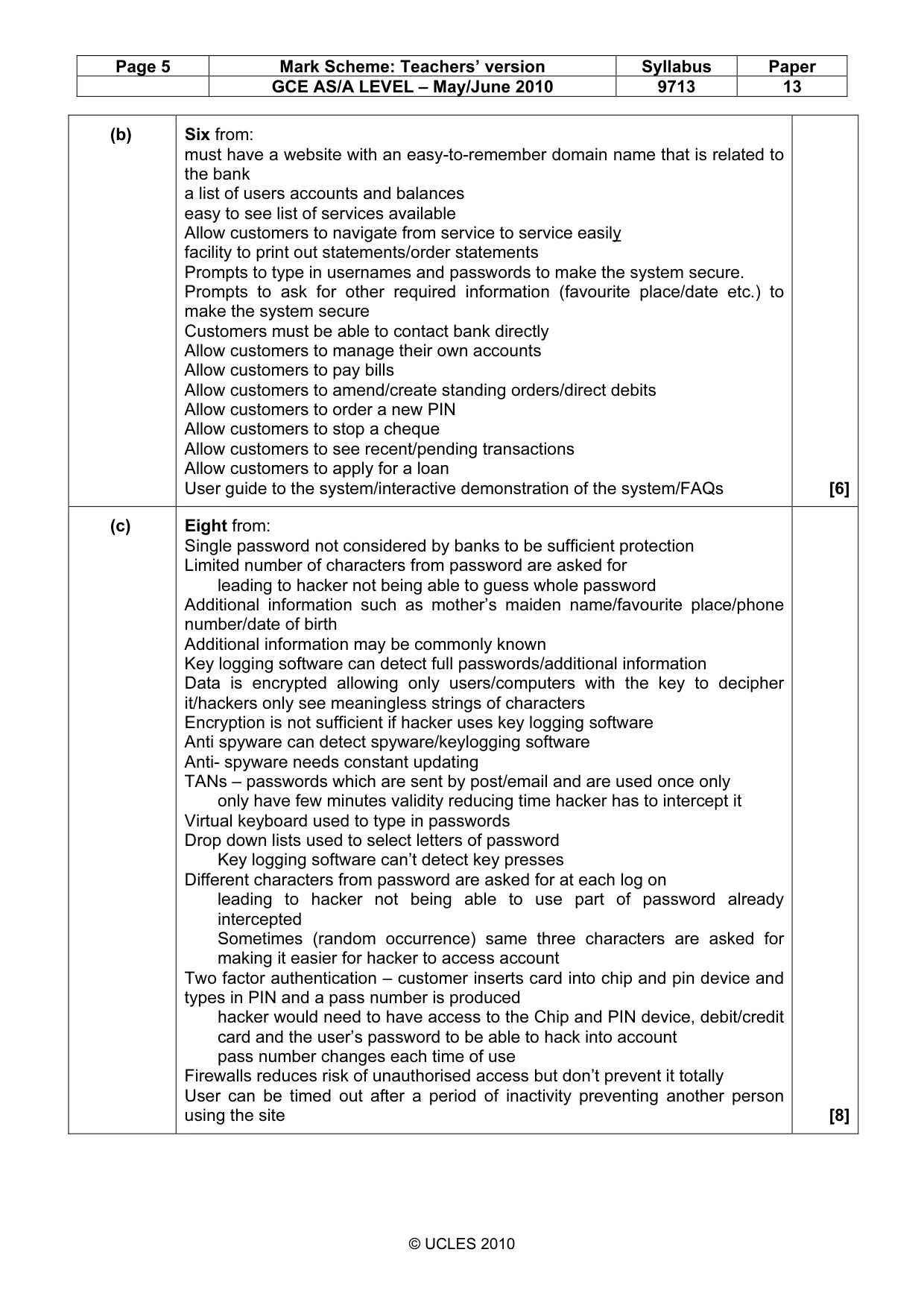 Mark scheme, page 5 of 8