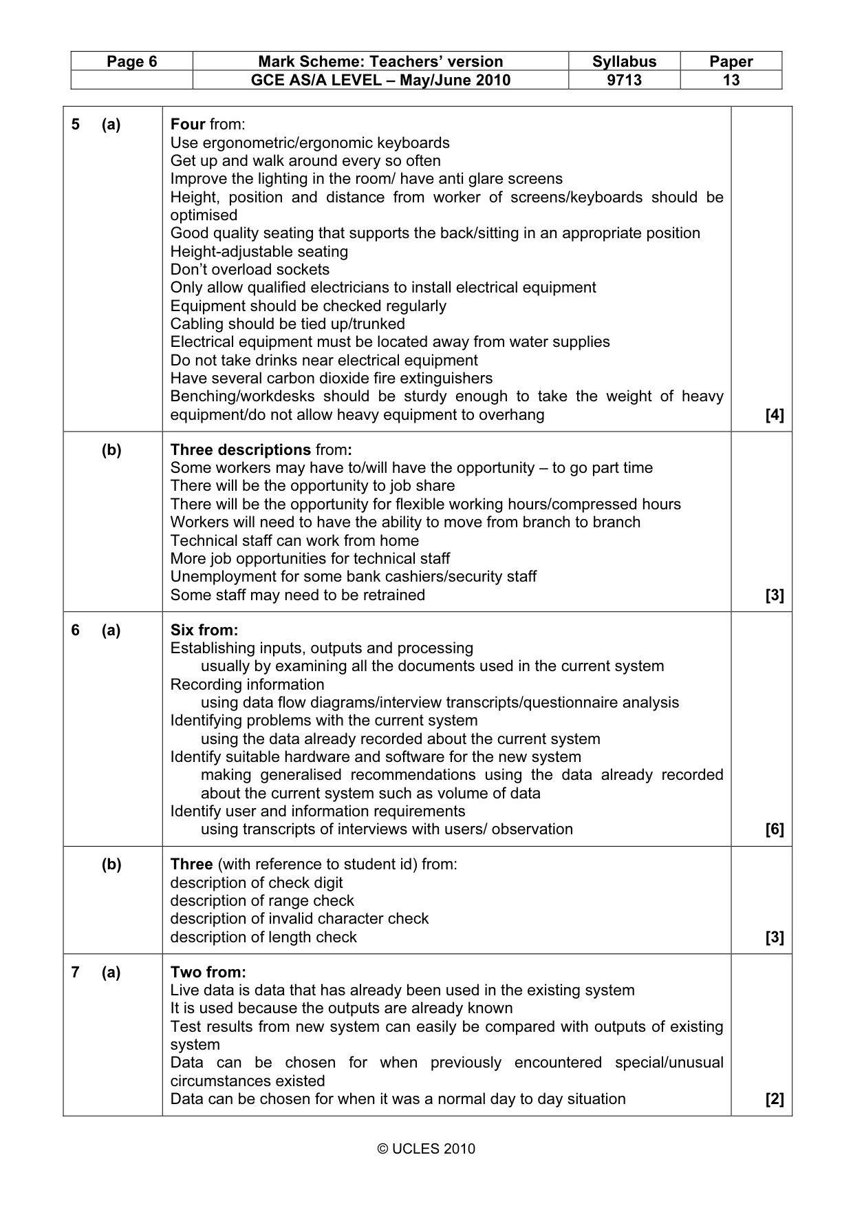 Mark scheme, page 6 of 8