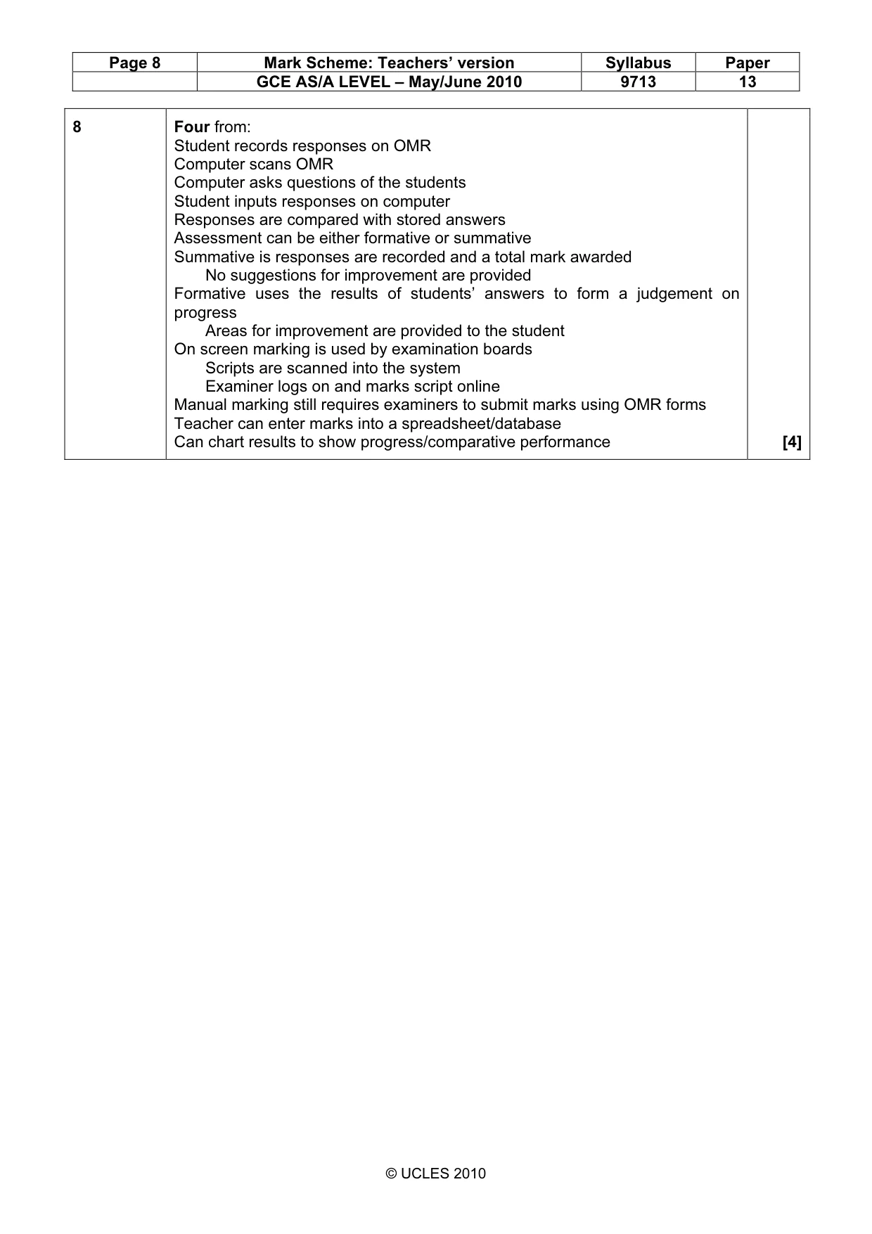 Mark scheme, page 8 of 8
