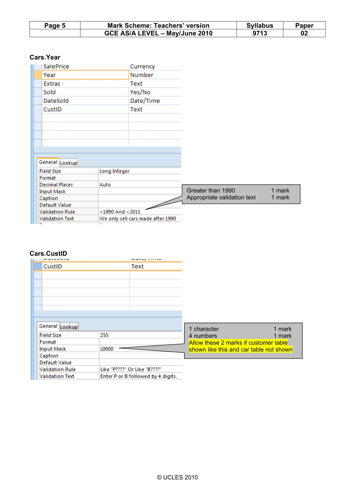 Mark scheme, page 5 of 13