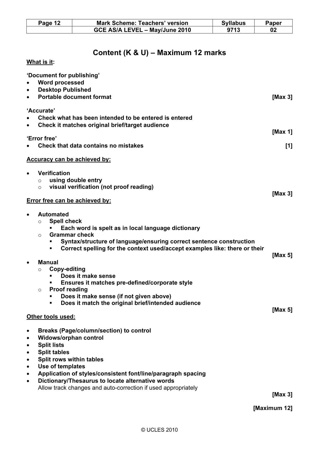 Mark scheme, page 12 of 13