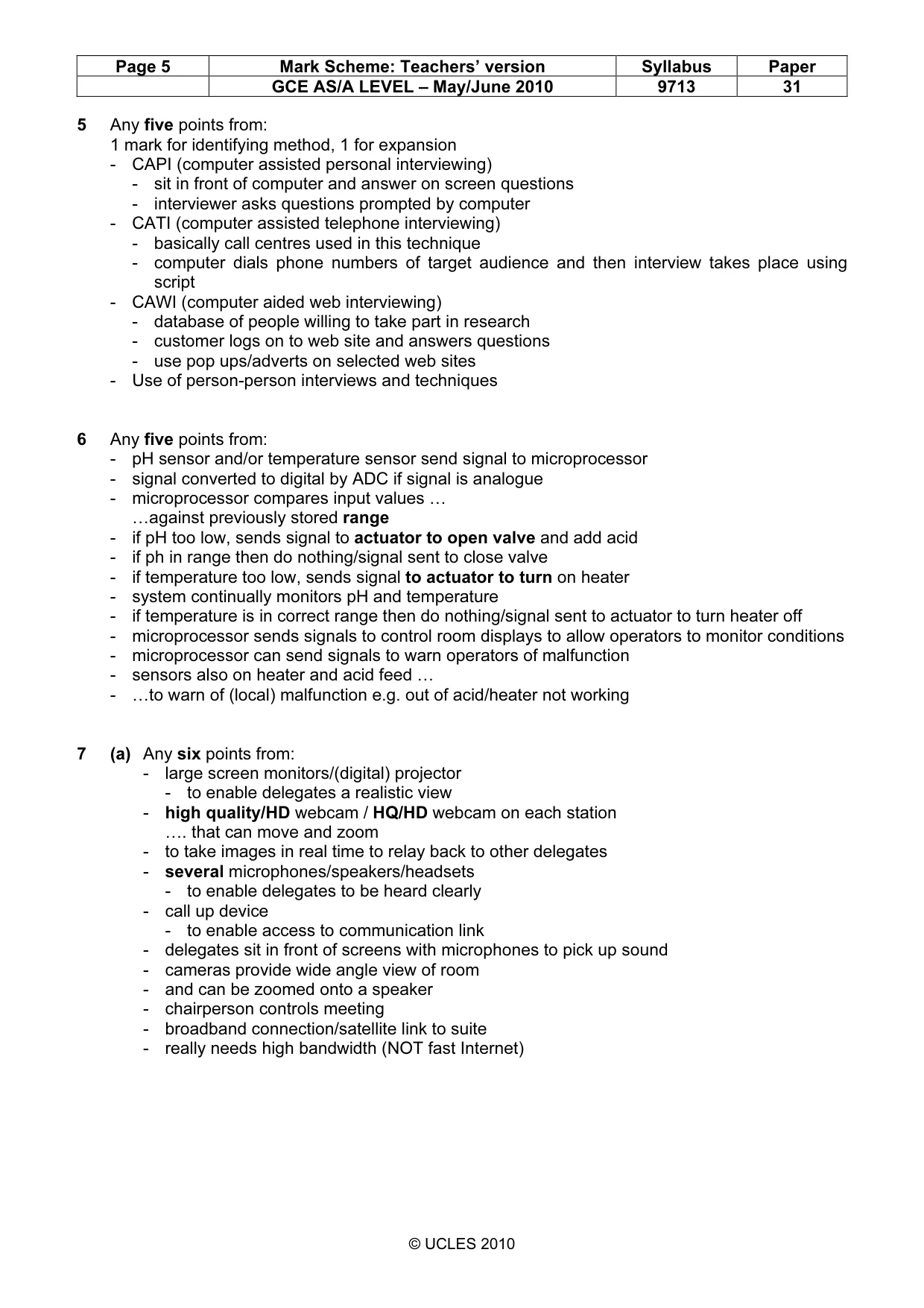 Mark scheme, page 5 of 8
