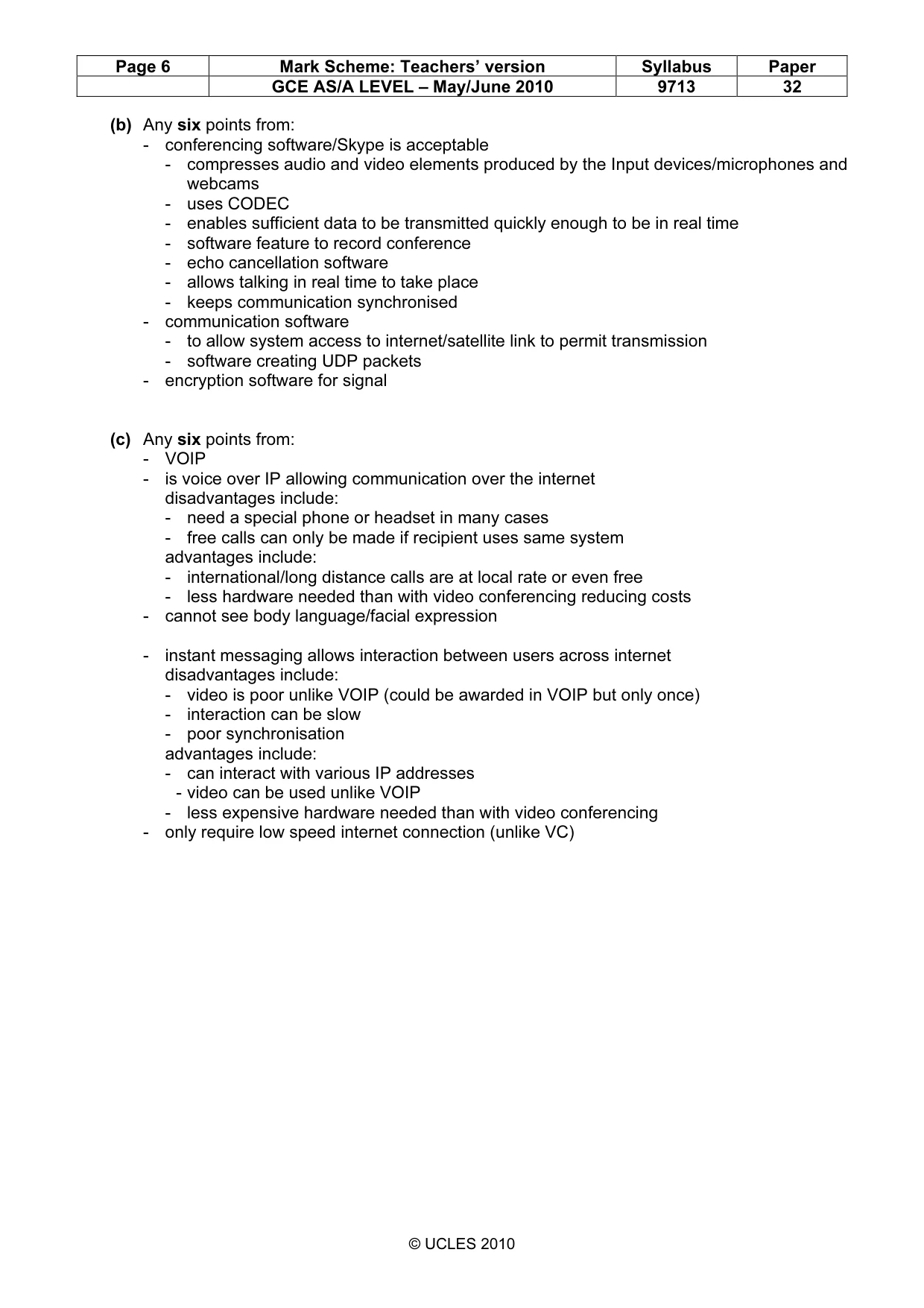 Mark scheme, page 6 of 8