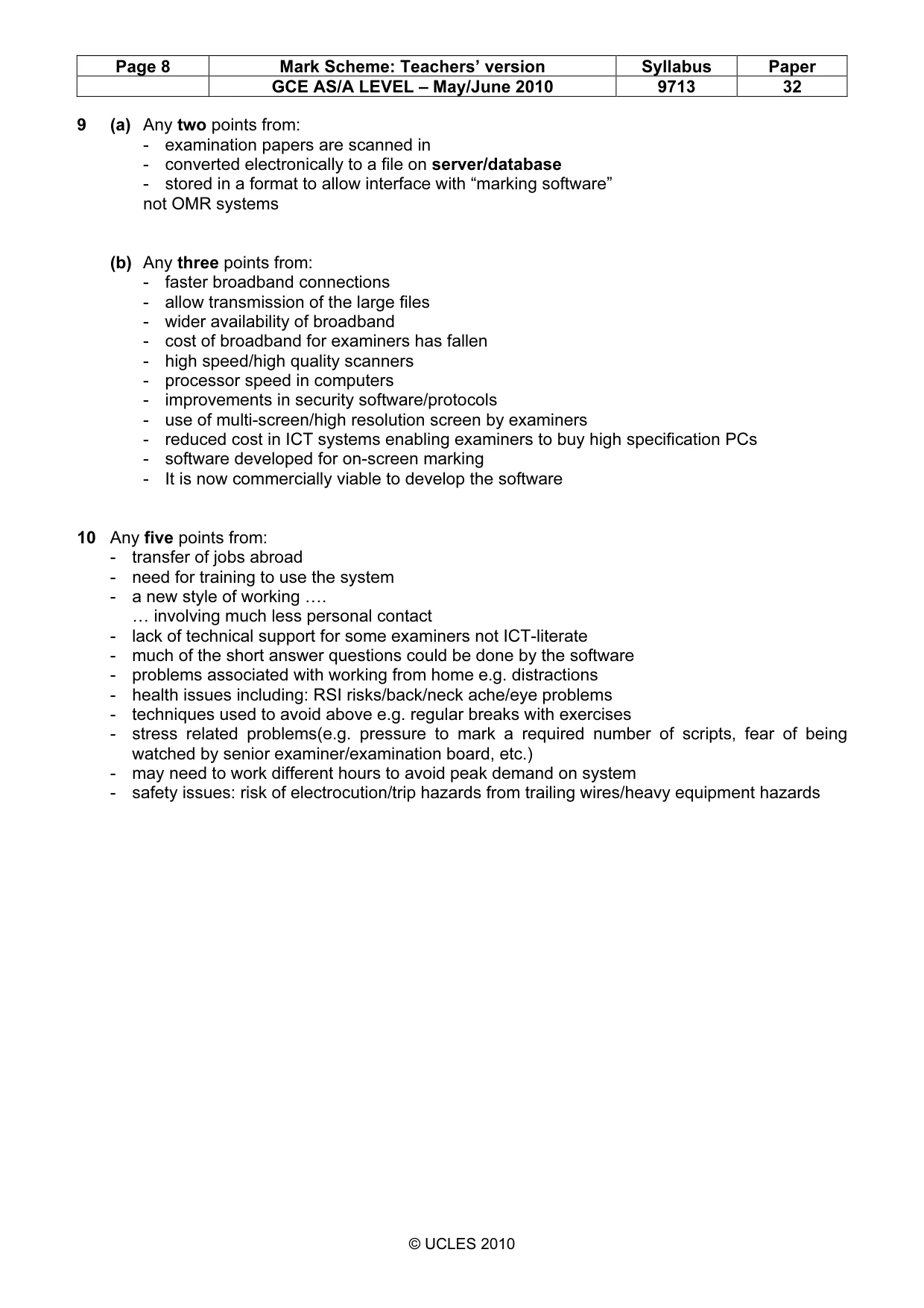 Mark scheme, page 8 of 8