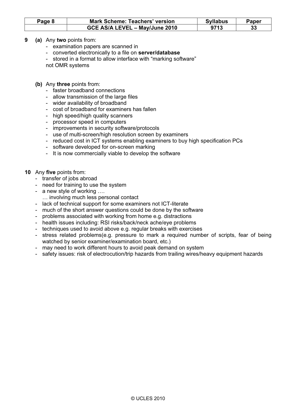 Mark scheme, page 8 of 8