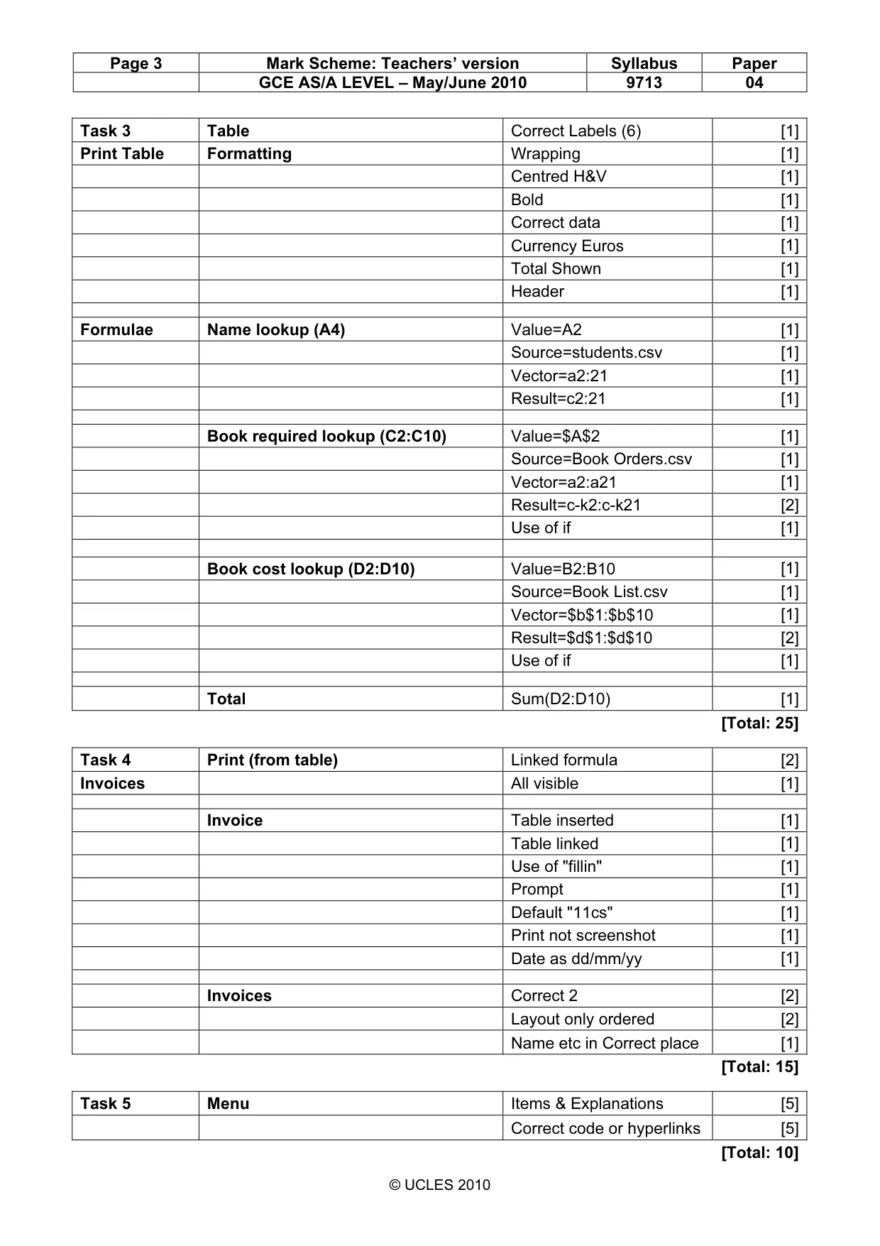 Mark scheme, page 3 of 3