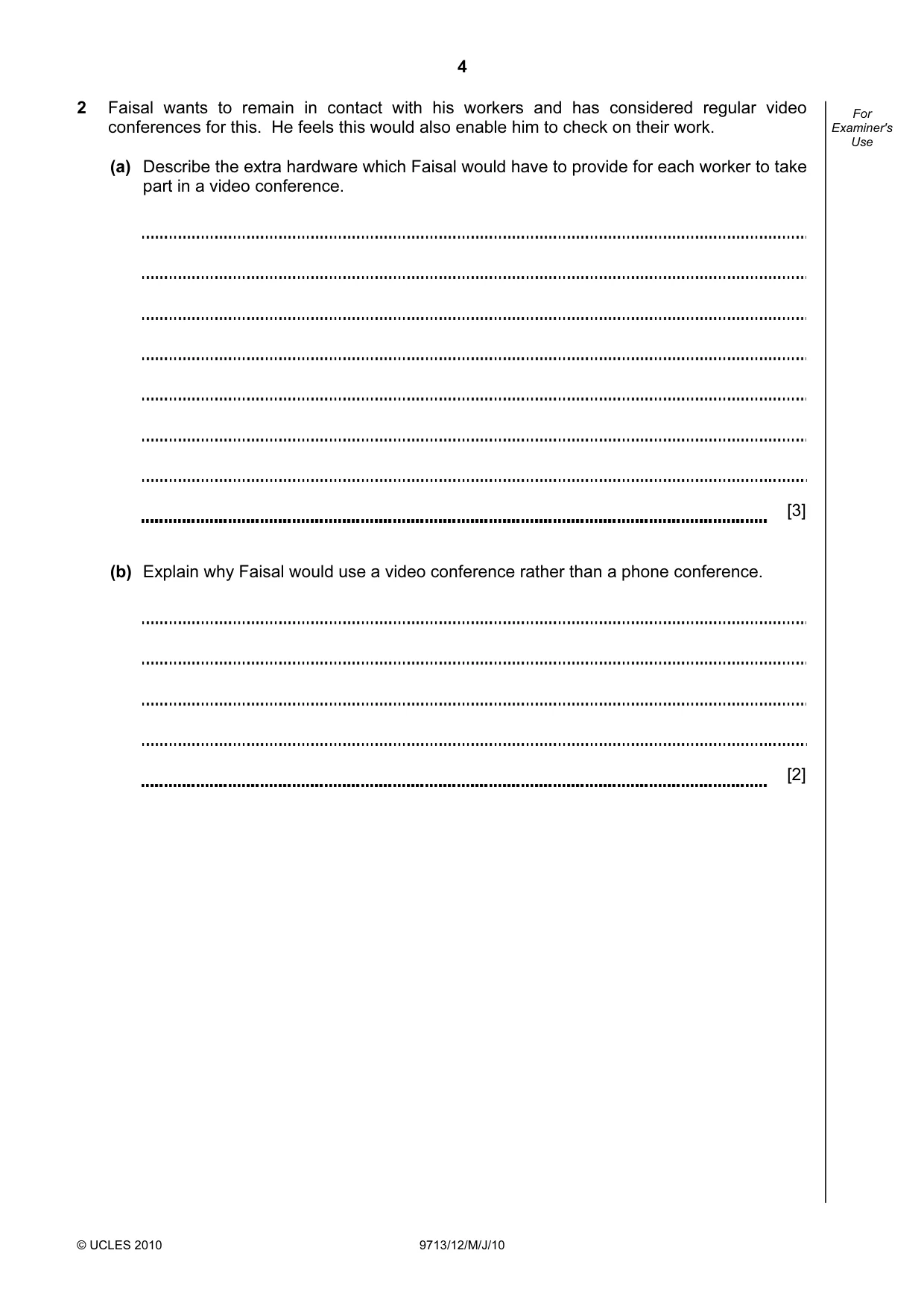 Cambridge A Level Applied Information and Communication Technology 9713 2010 May/June Paper 1 · Variant 2 question paper, page 4 of 20