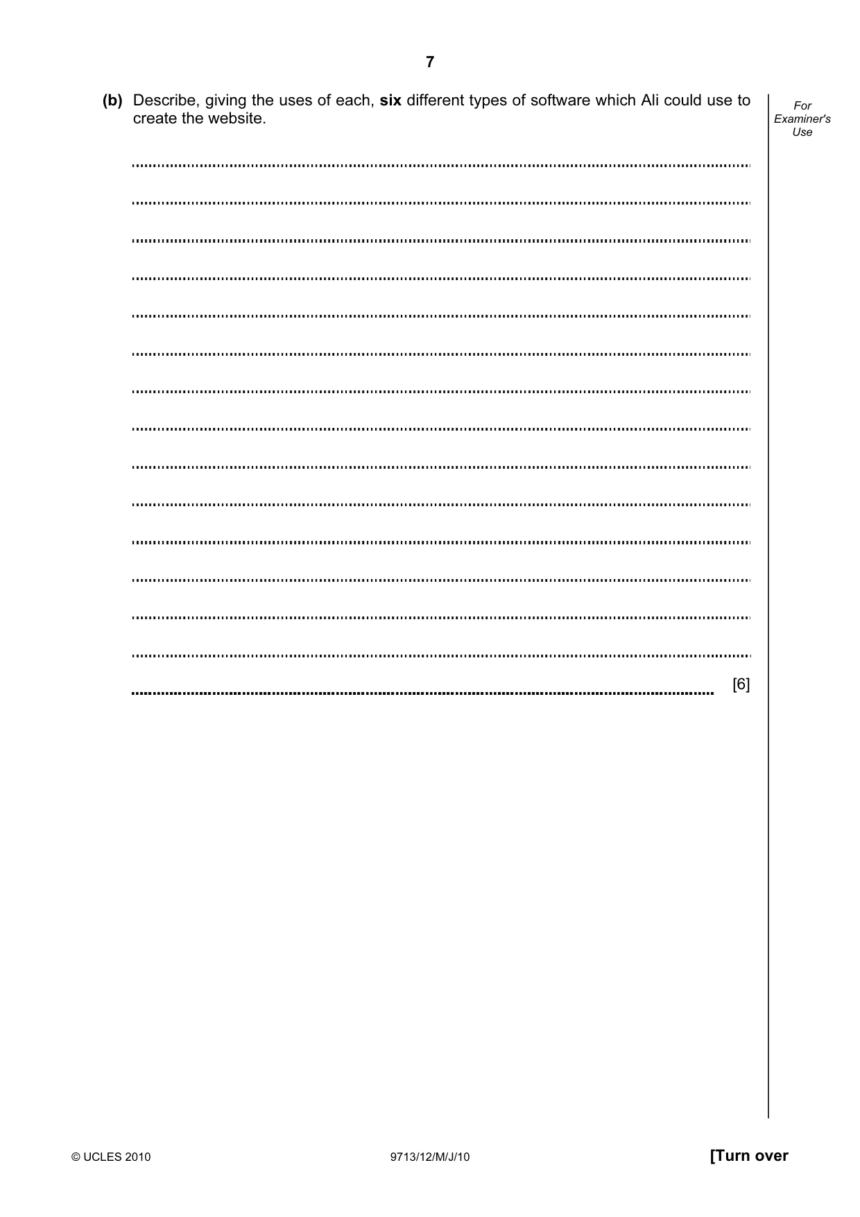 Cambridge A Level Applied Information and Communication Technology 9713 2010 May/June Paper 1 · Variant 2 question paper, page 7 of 20