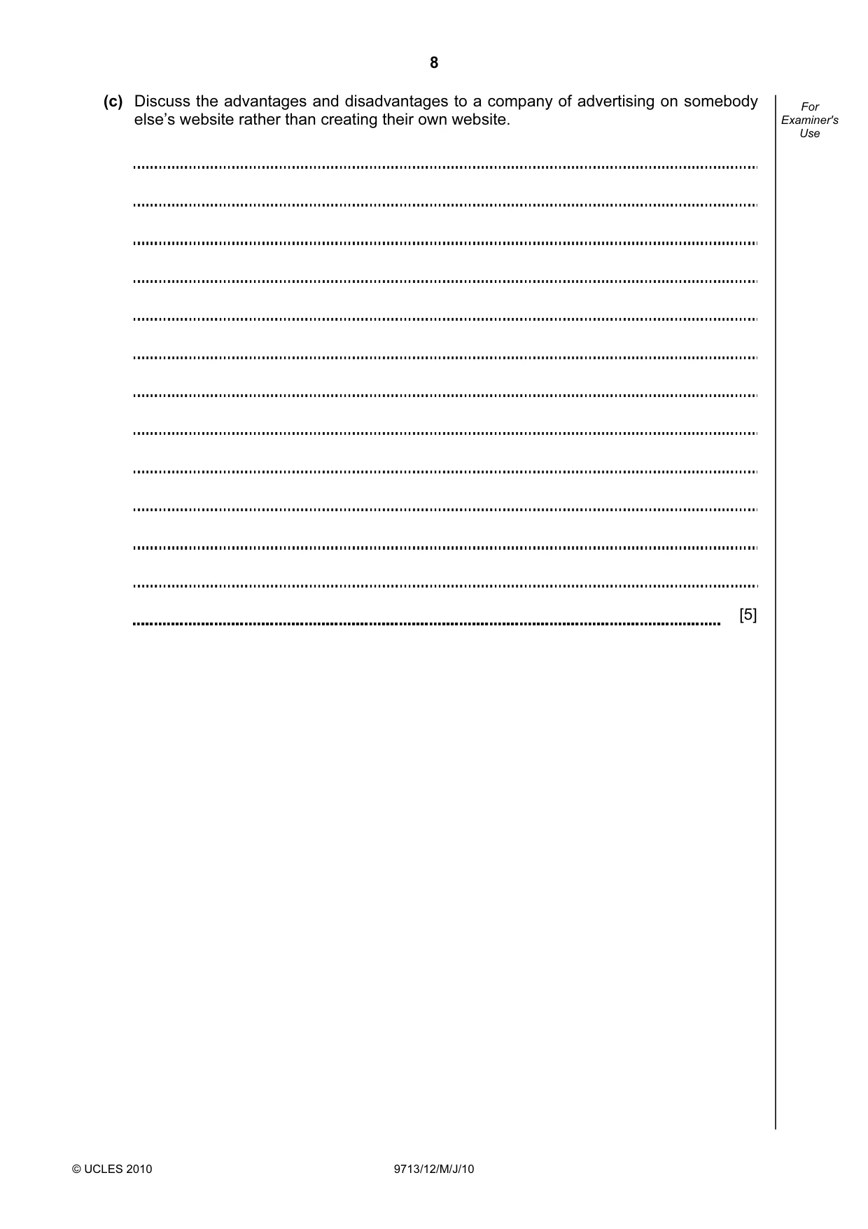 Cambridge A Level Applied Information and Communication Technology 9713 2010 May/June Paper 1 · Variant 2 question paper, page 8 of 20