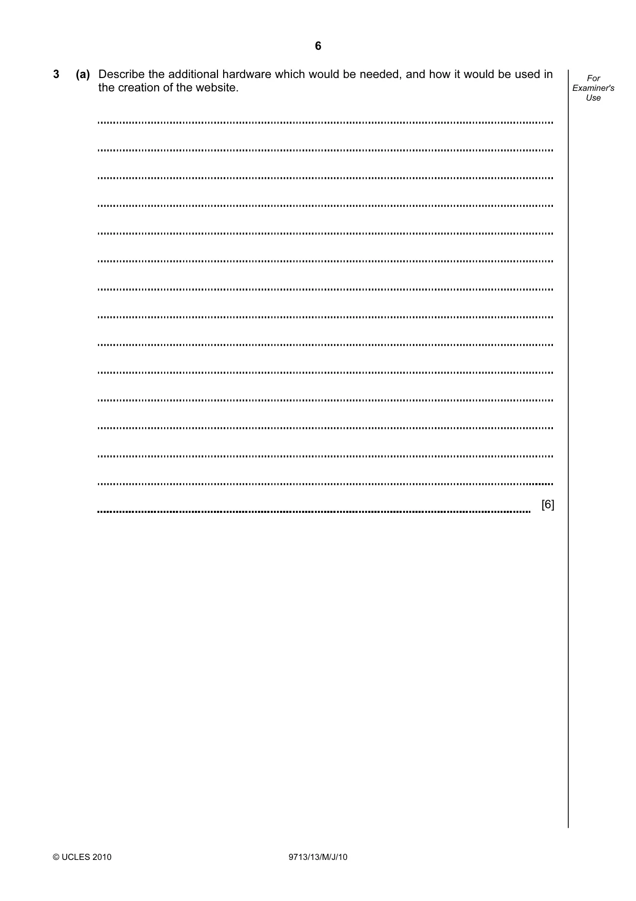 Cambridge A Level Applied Information and Communication Technology 9713 2010 May/June Paper 1 · Variant 3 question paper, page 6 of 20