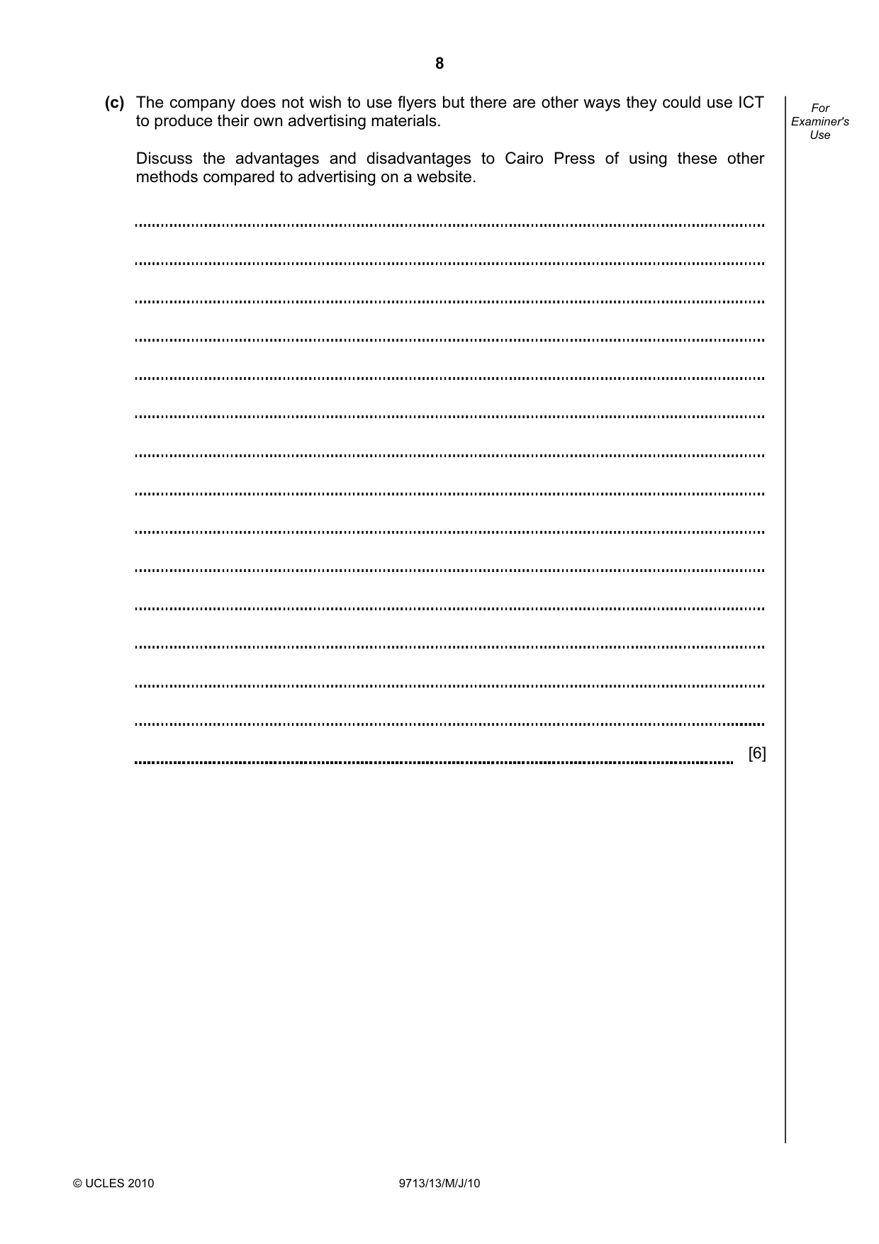 Cambridge A Level Applied Information and Communication Technology 9713 2010 May/June Paper 1 · Variant 3 question paper, page 8 of 20
