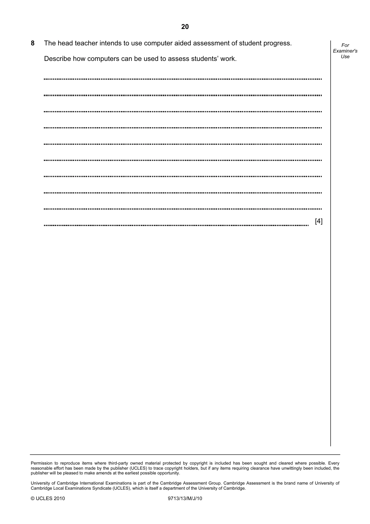 Cambridge A Level Applied Information and Communication Technology 9713 2010 May/June Paper 1 · Variant 3 question paper, page 20 of 20