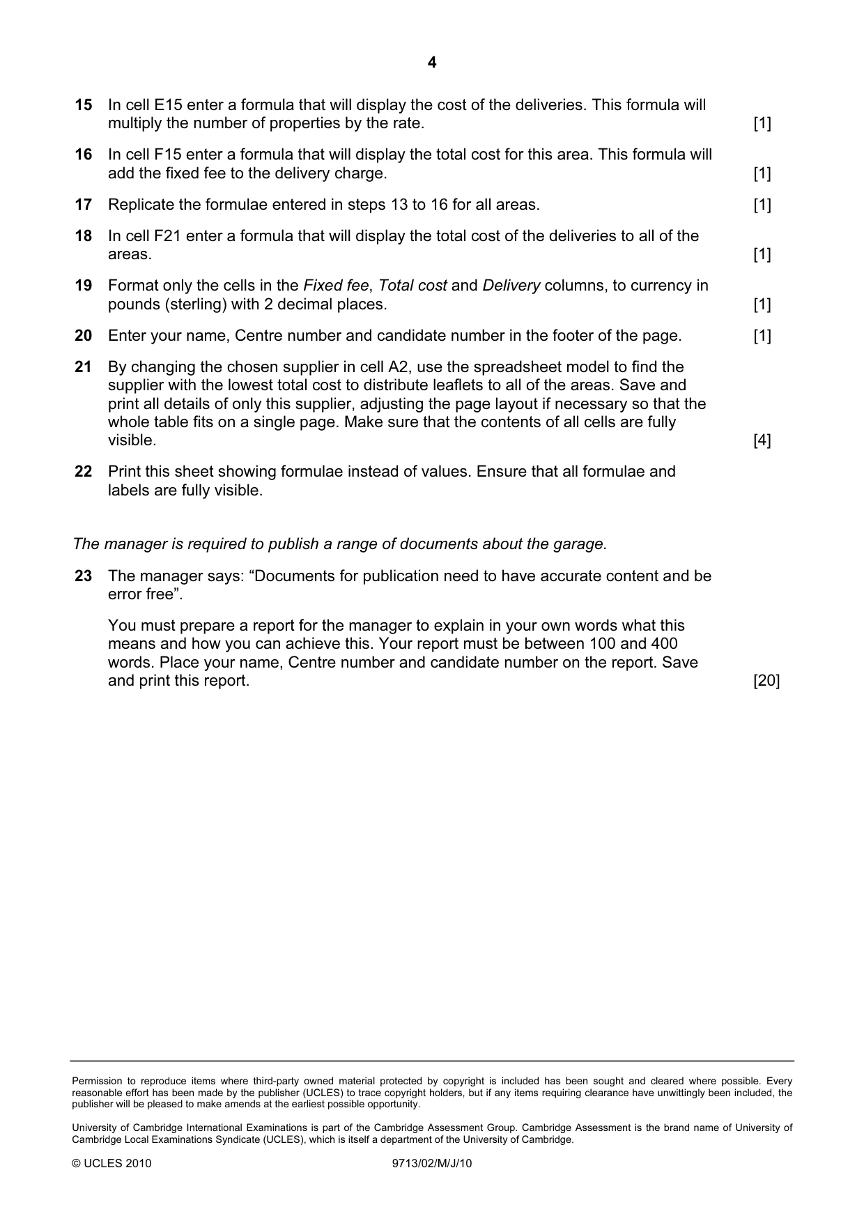 Cambridge A Level Applied Information and Communication Technology 9713 2010 May/June Paper 2 · Variant 1 question paper, page 4 of 4