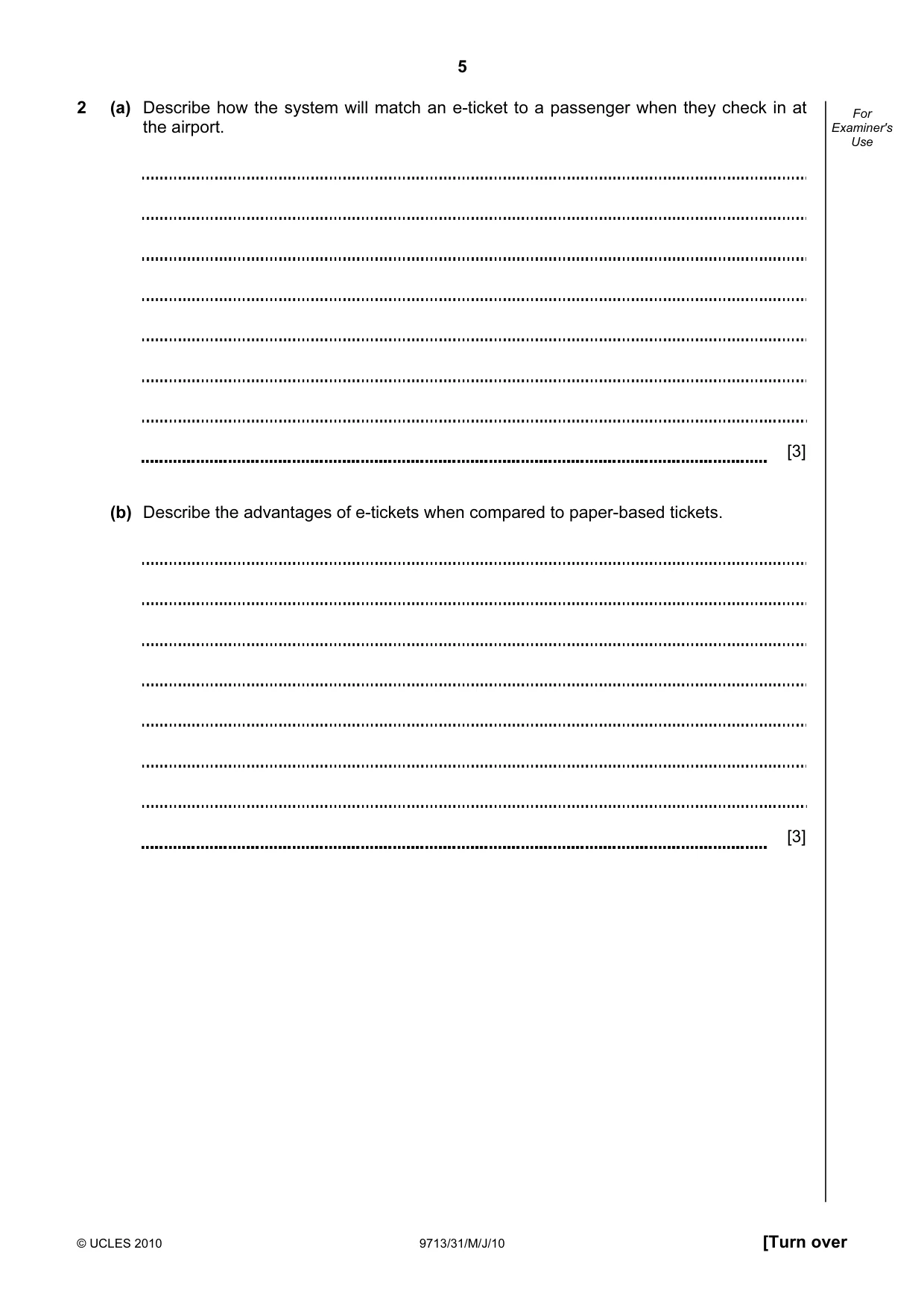 Cambridge A Level Applied Information and Communication Technology 9713 2010 May/June Paper 3 · Variant 1 question paper, page 5 of 20
