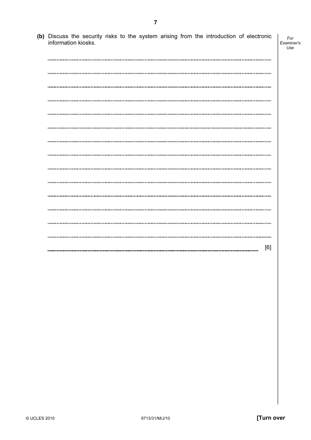 Cambridge A Level Applied Information and Communication Technology 9713 2010 May/June Paper 3 · Variant 1 question paper, page 7 of 20
