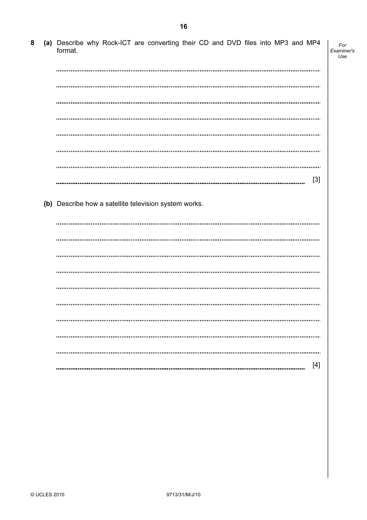 Cambridge A Level Applied Information and Communication Technology 9713 2010 May/June Paper 3 · Variant 1 question paper, page 16 of 20