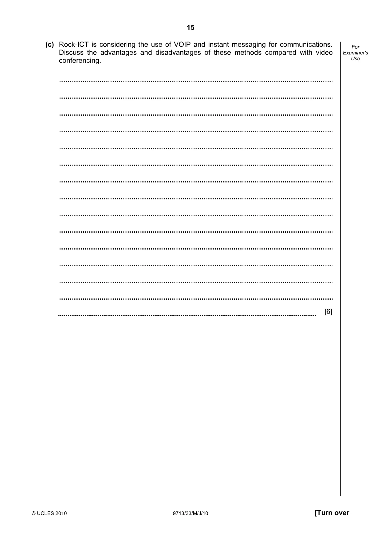 Cambridge A Level Applied Information and Communication Technology 9713 2010 May/June Paper 3 · Variant 3 question paper, page 15 of 20