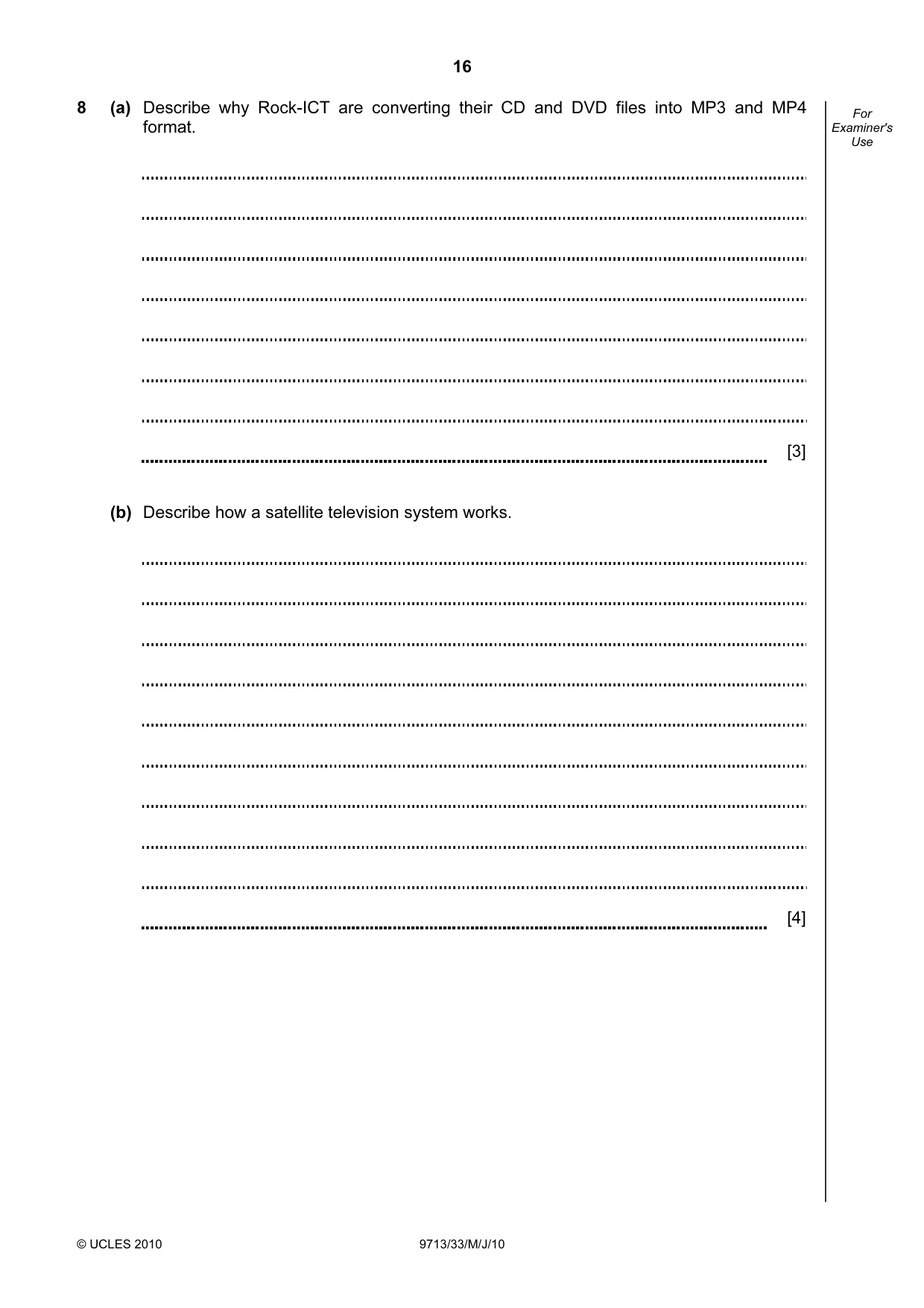 Cambridge A Level Applied Information and Communication Technology 9713 2010 May/June Paper 3 · Variant 3 question paper, page 16 of 20
