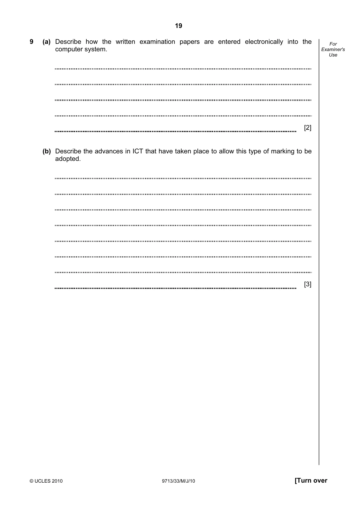 Cambridge A Level Applied Information and Communication Technology 9713 2010 May/June Paper 3 · Variant 3 question paper, page 19 of 20