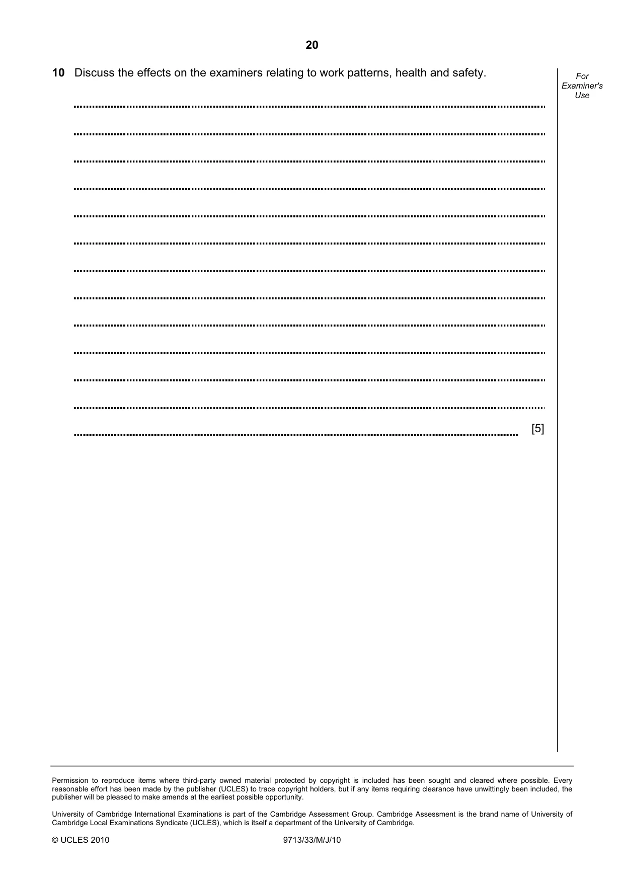 Cambridge A Level Applied Information and Communication Technology 9713 2010 May/June Paper 3 · Variant 3 question paper, page 20 of 20