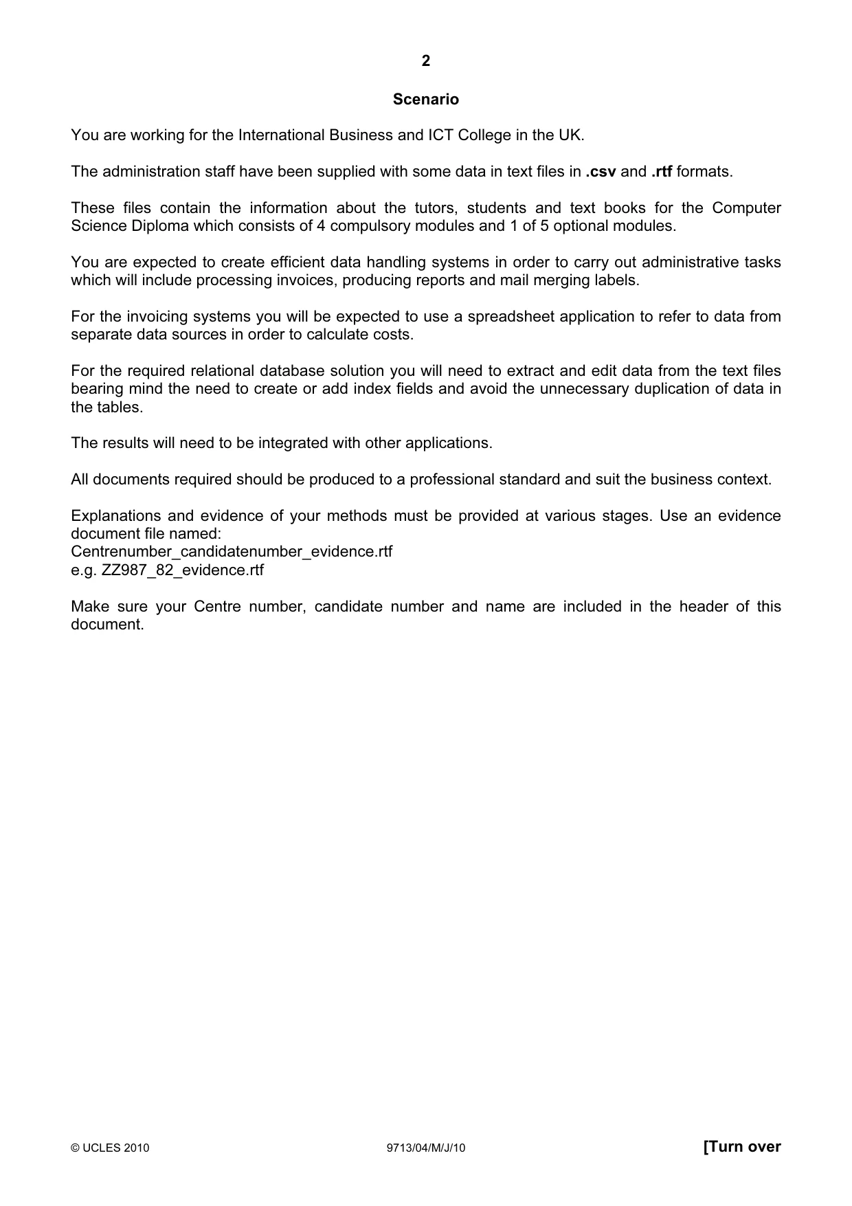 Cambridge A Level Applied Information and Communication Technology 9713 2010 May/June Paper 4 · Variant 1 question paper, page 2 of 5