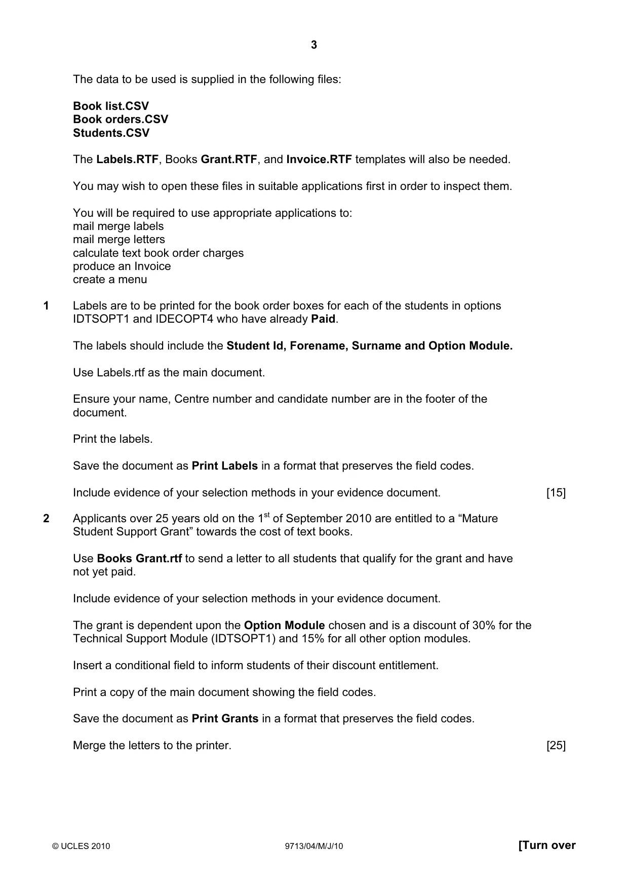 Cambridge A Level Applied Information and Communication Technology 9713 2010 May/June Paper 4 · Variant 1 question paper, page 3 of 5