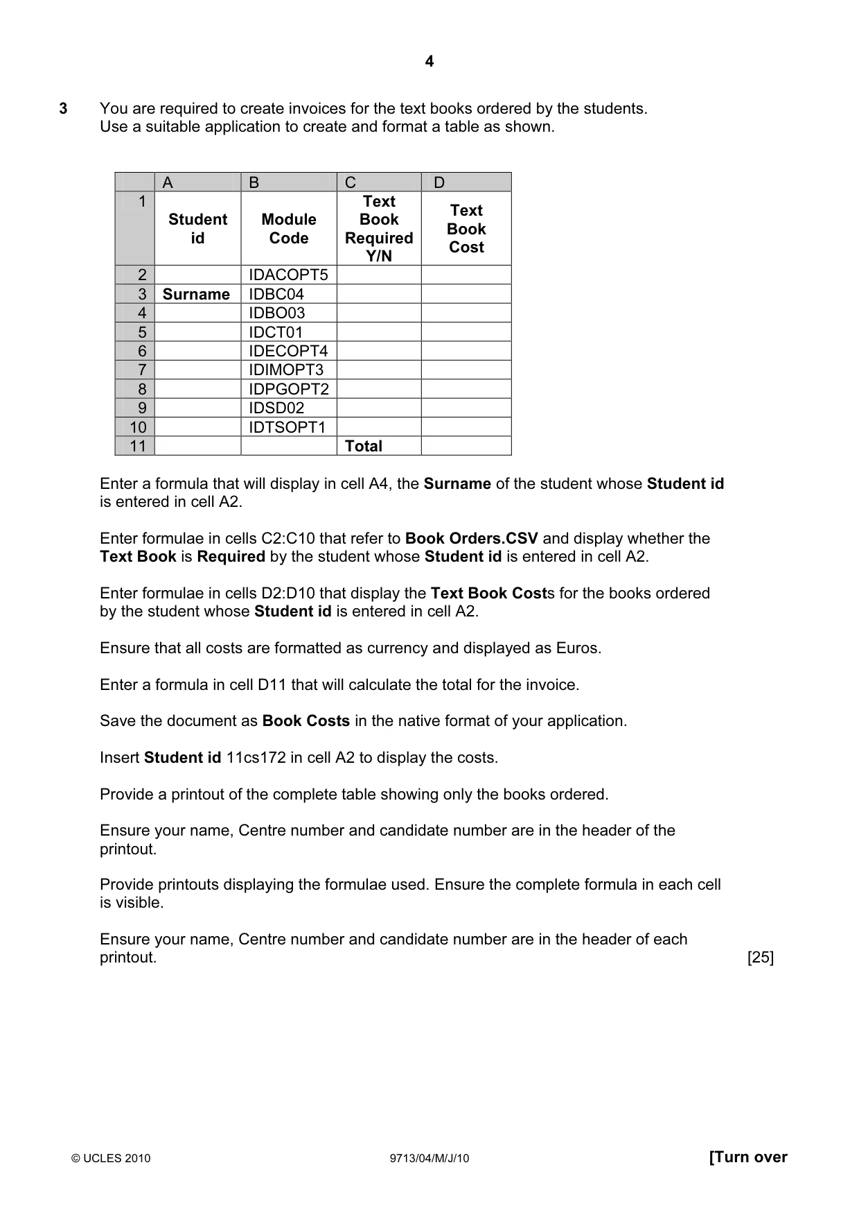 Cambridge A Level Applied Information and Communication Technology 9713 2010 May/June Paper 4 · Variant 1 question paper, page 4 of 5