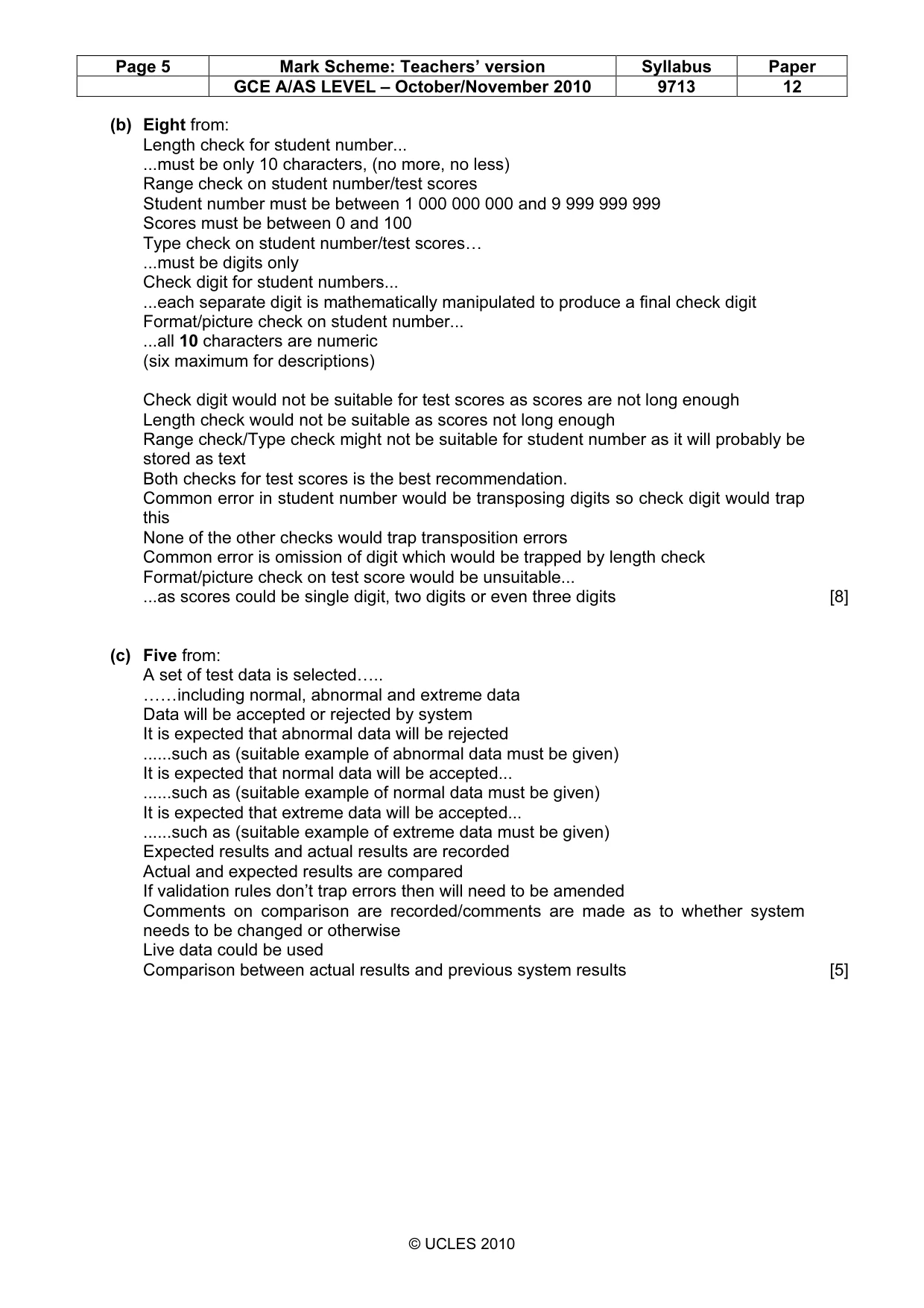 Mark scheme, page 5 of 8