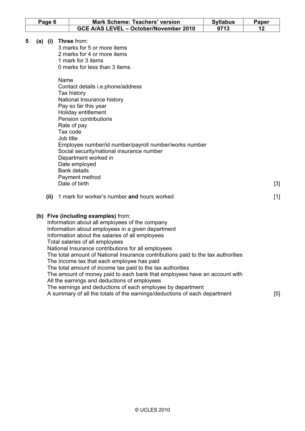 Mark scheme, page 6 of 8
