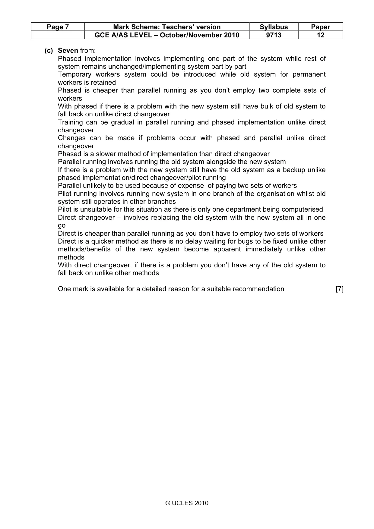 Mark scheme, page 7 of 8