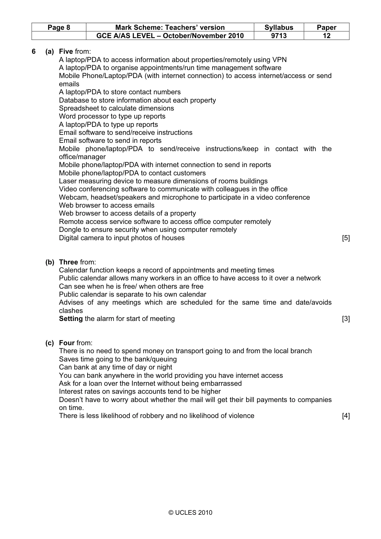 Mark scheme, page 8 of 8