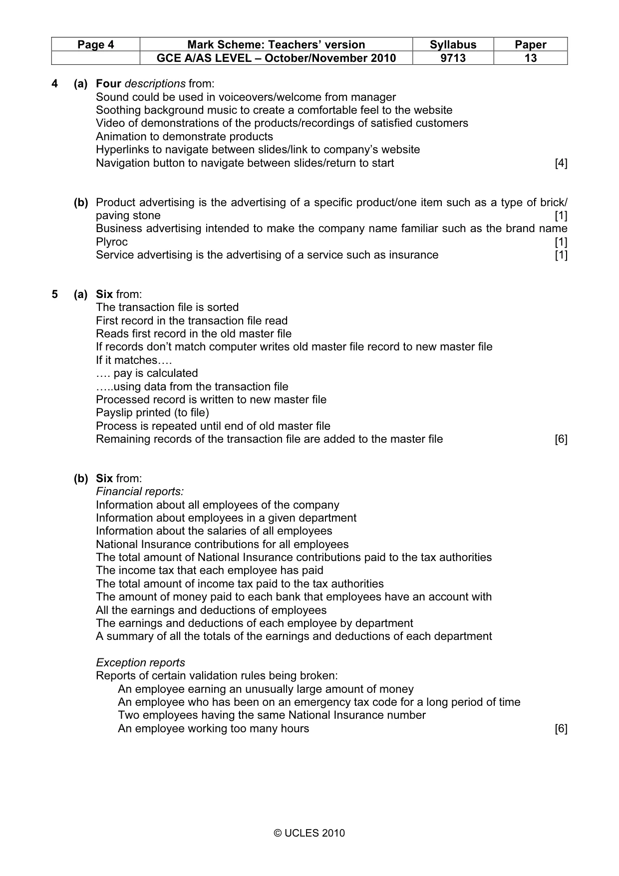 Mark scheme, page 4 of 7