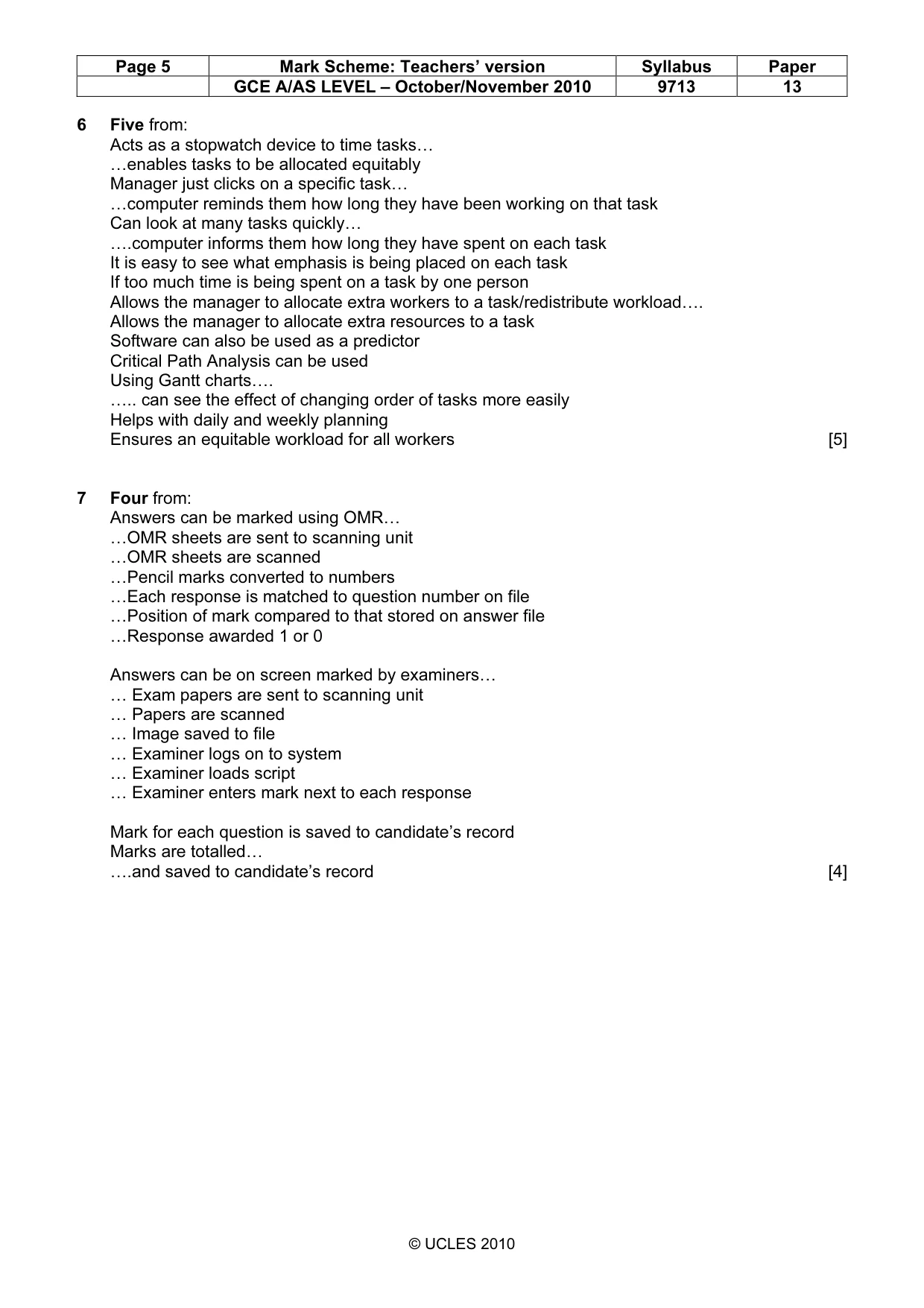 Mark scheme, page 5 of 7