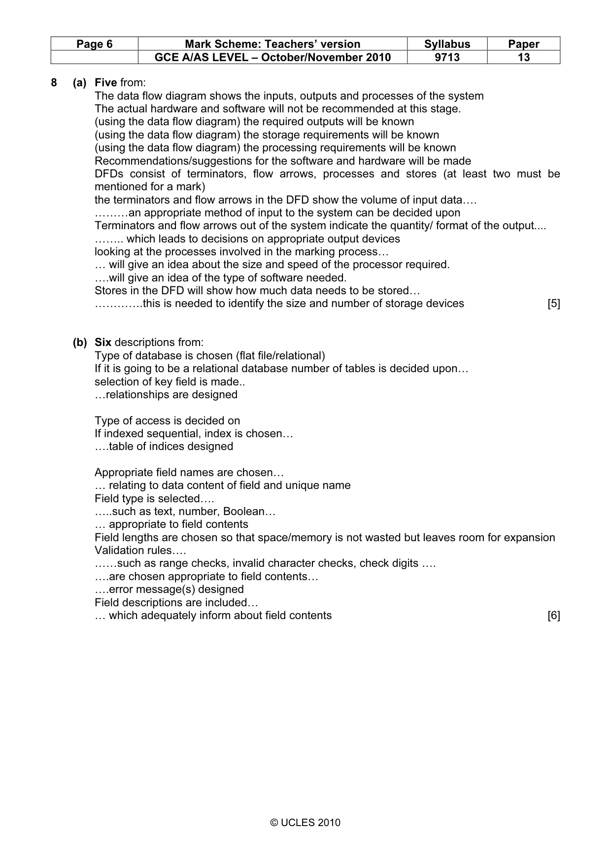 Mark scheme, page 6 of 7