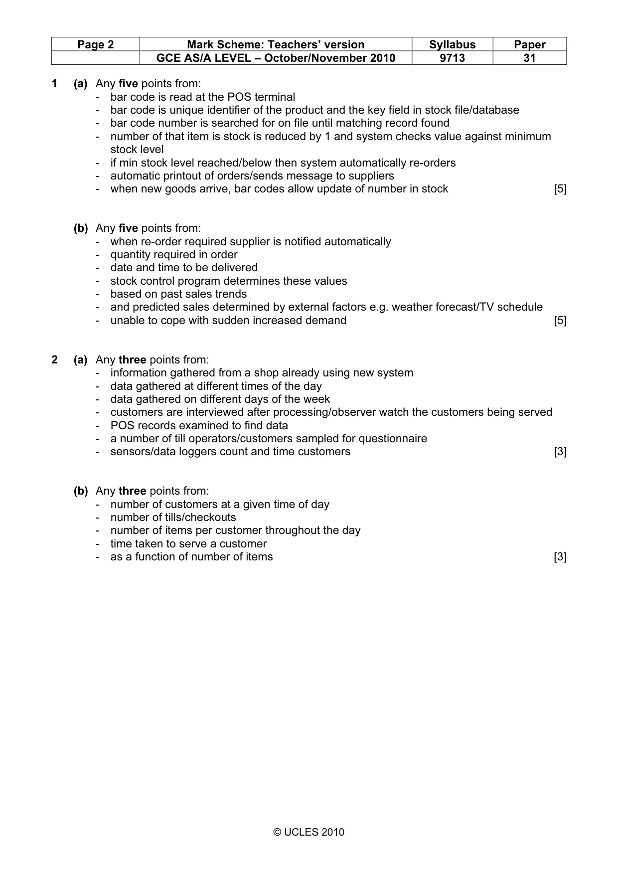 Mark scheme, page 2 of 7