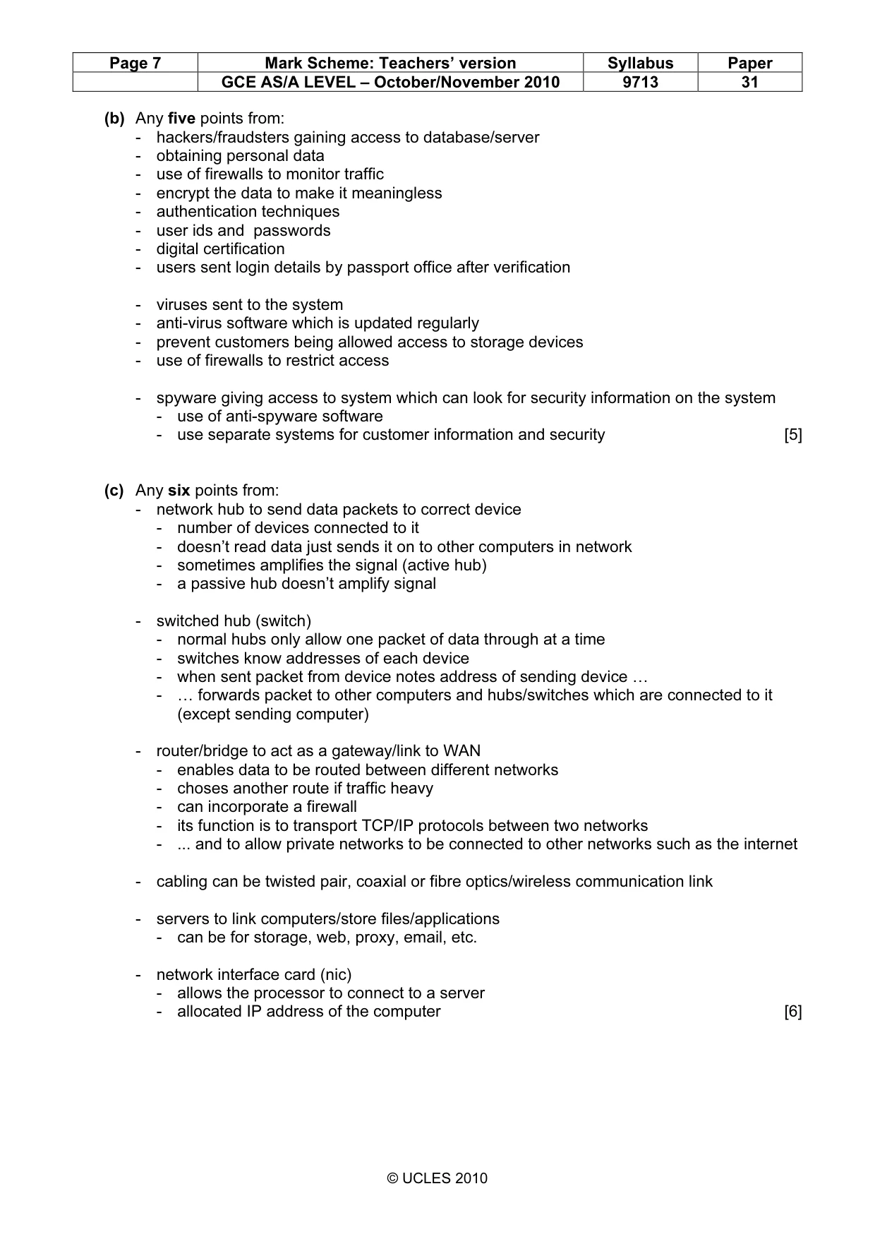 Mark scheme, page 7 of 7
