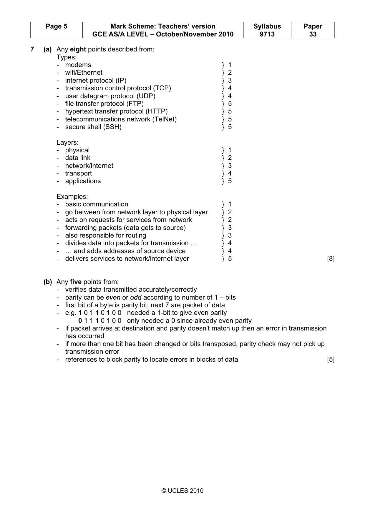 Mark scheme, page 5 of 7