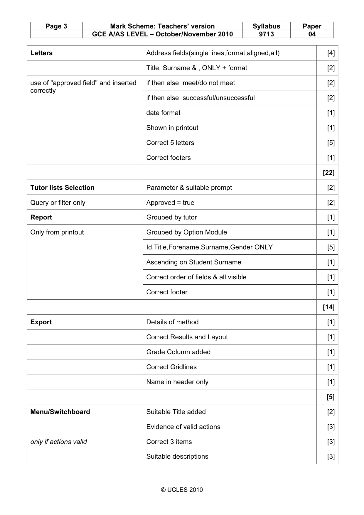 Mark scheme, page 3 of 7