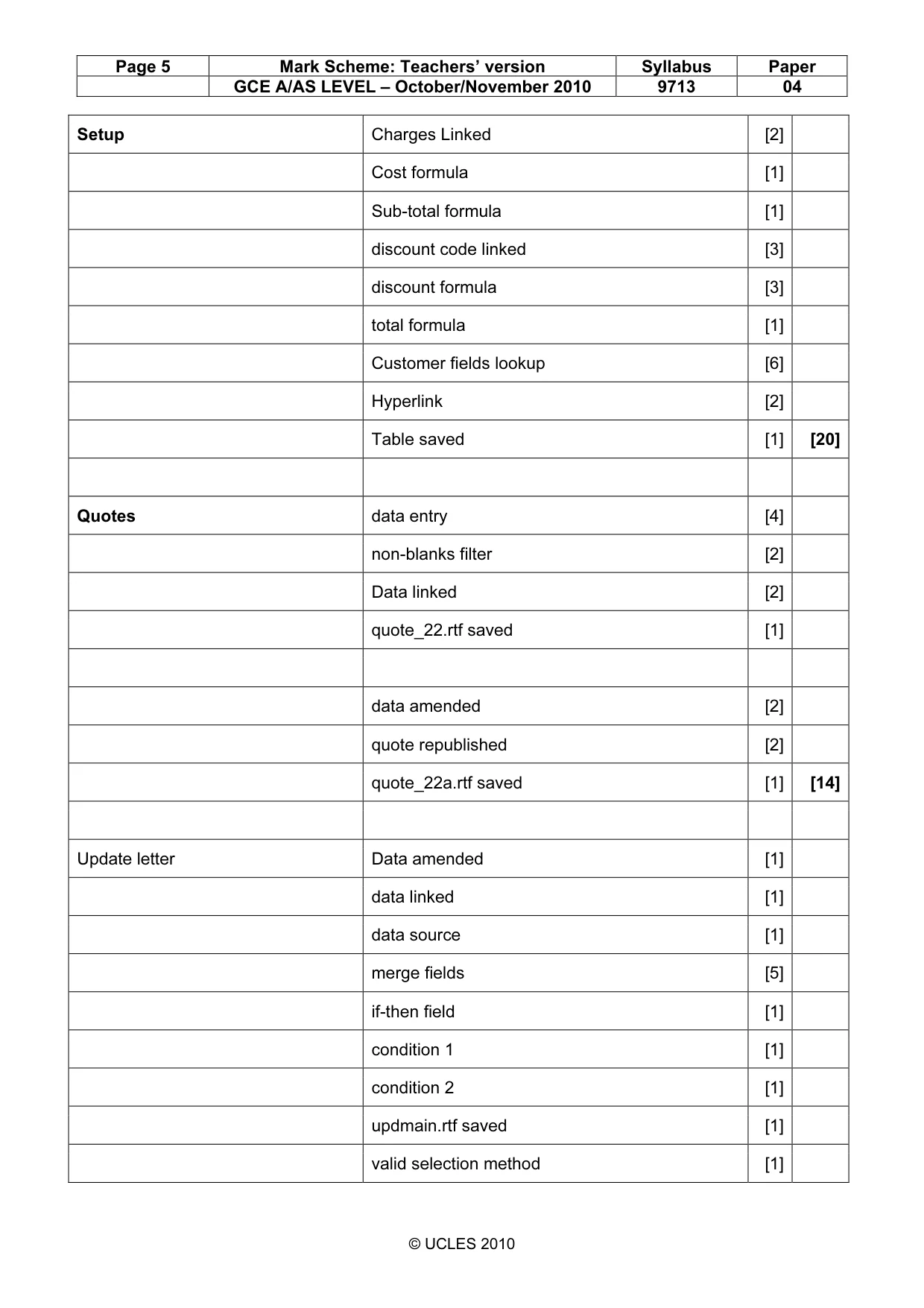 Mark scheme, page 5 of 7