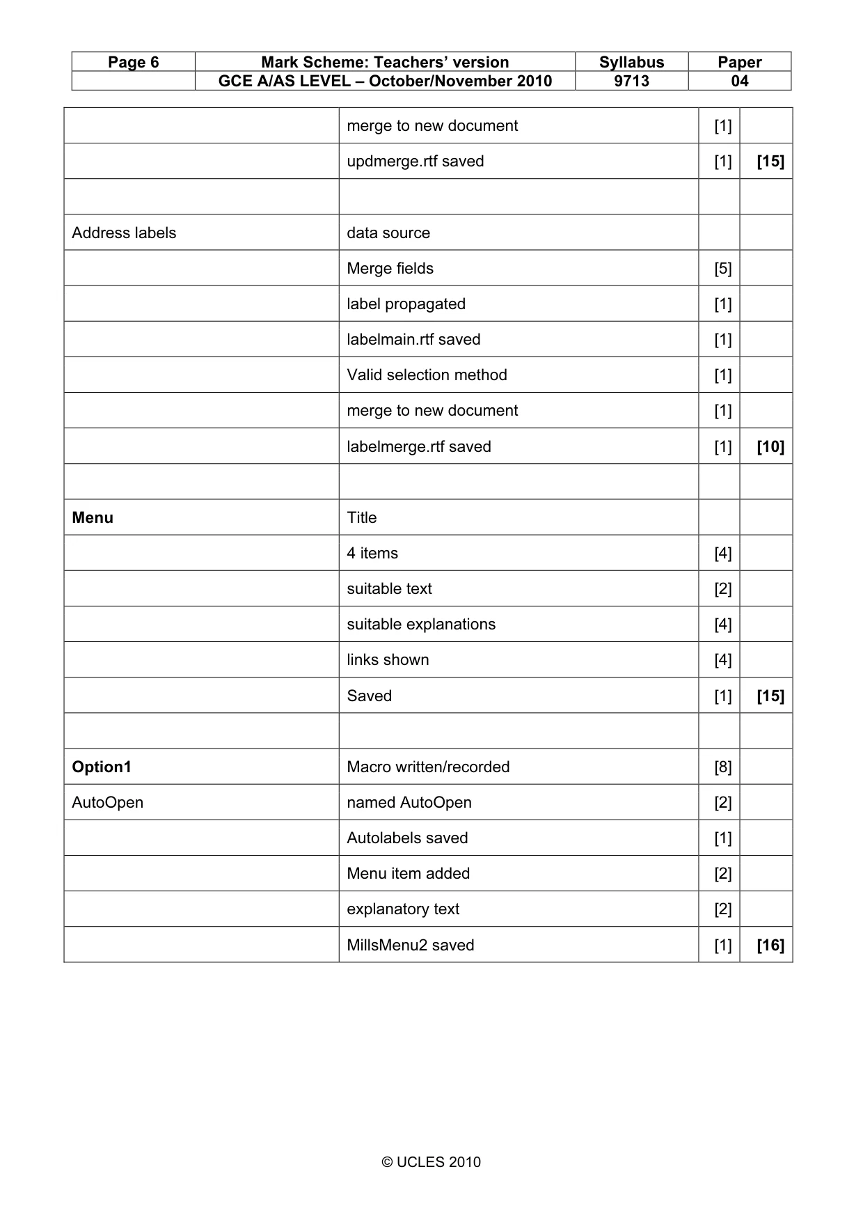 Mark scheme, page 6 of 7