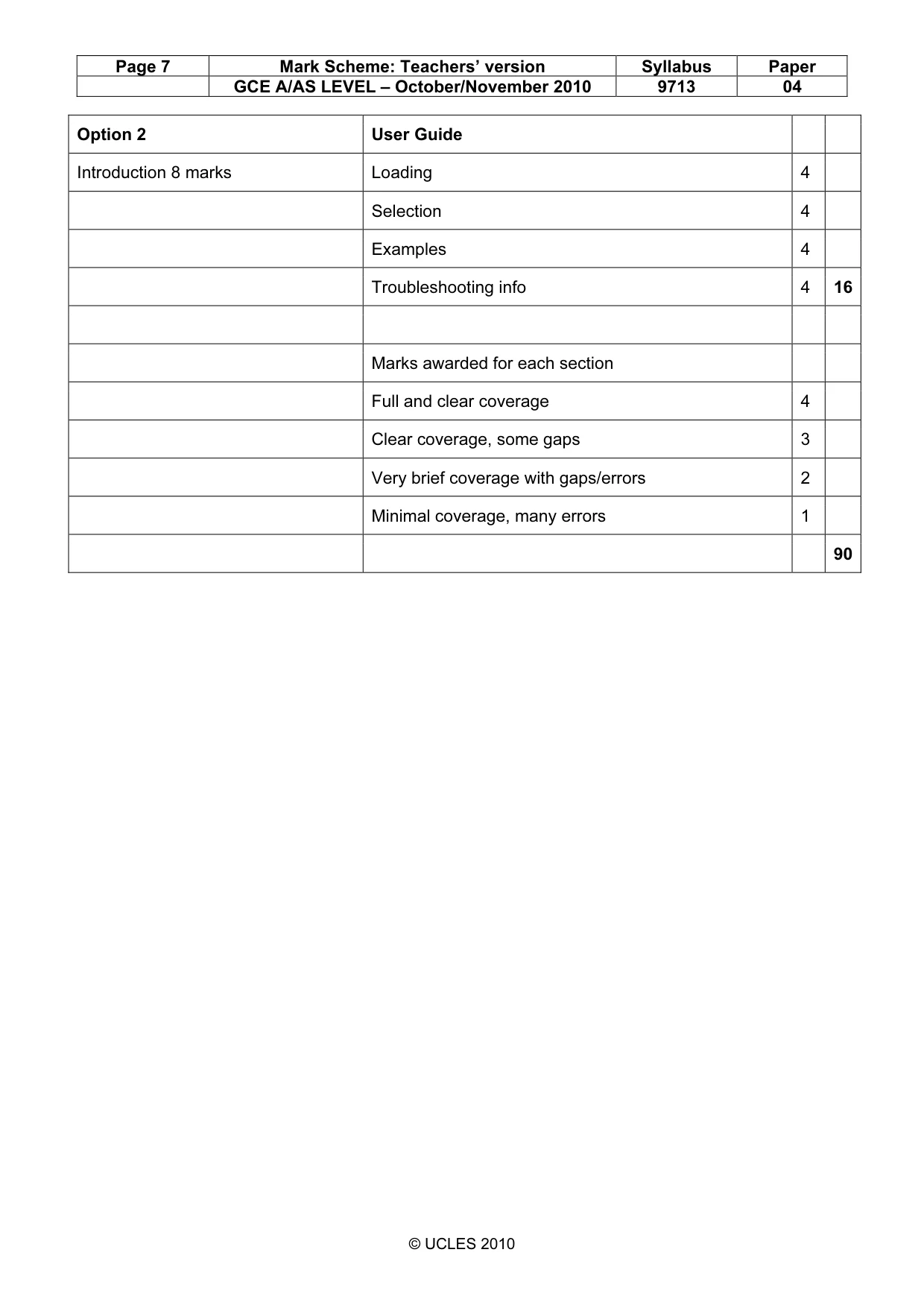 Mark scheme, page 7 of 7