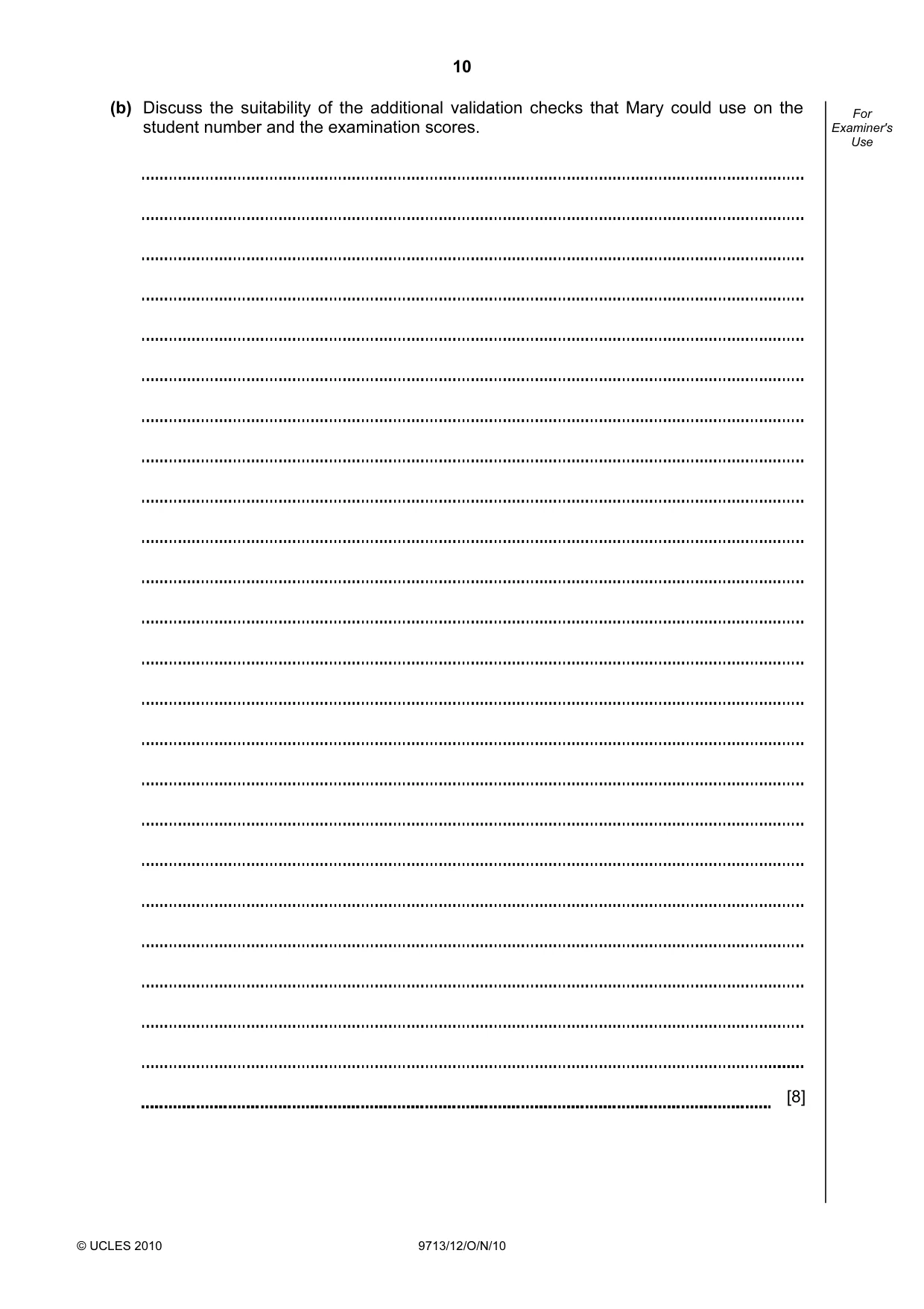 Cambridge A Level Applied Information and Communication Technology 9713 2010 Oct/Nov Paper 1 · Variant 2 question paper, page 10 of 20