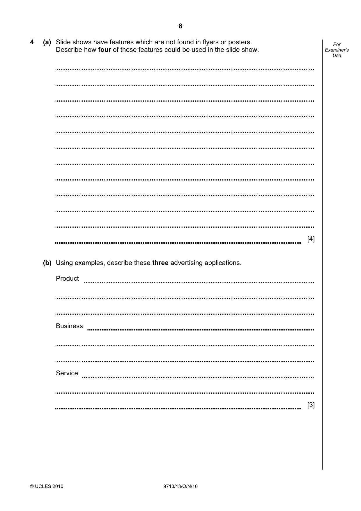 Cambridge A Level Applied Information and Communication Technology 9713 2010 Oct/Nov Paper 1 · Variant 3 question paper, page 8 of 20