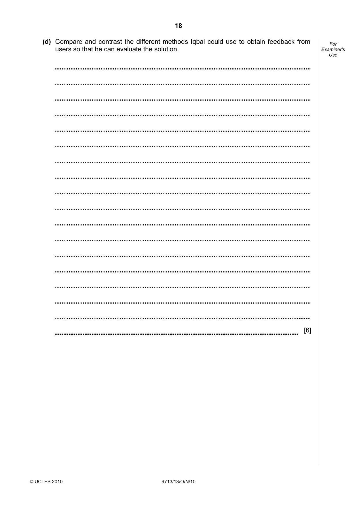 Cambridge A Level Applied Information and Communication Technology 9713 2010 Oct/Nov Paper 1 · Variant 3 question paper, page 18 of 20