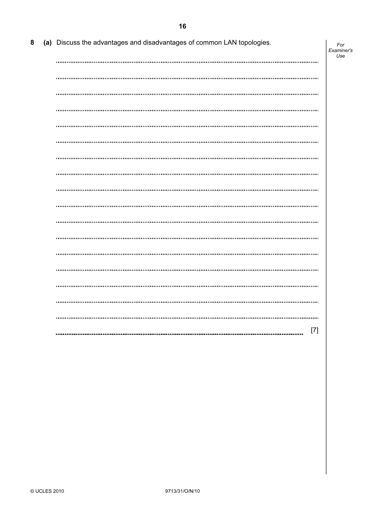 Cambridge A Level Applied Information and Communication Technology 9713 2010 Oct/Nov Paper 3 · Variant 1 question paper, page 16 of 20